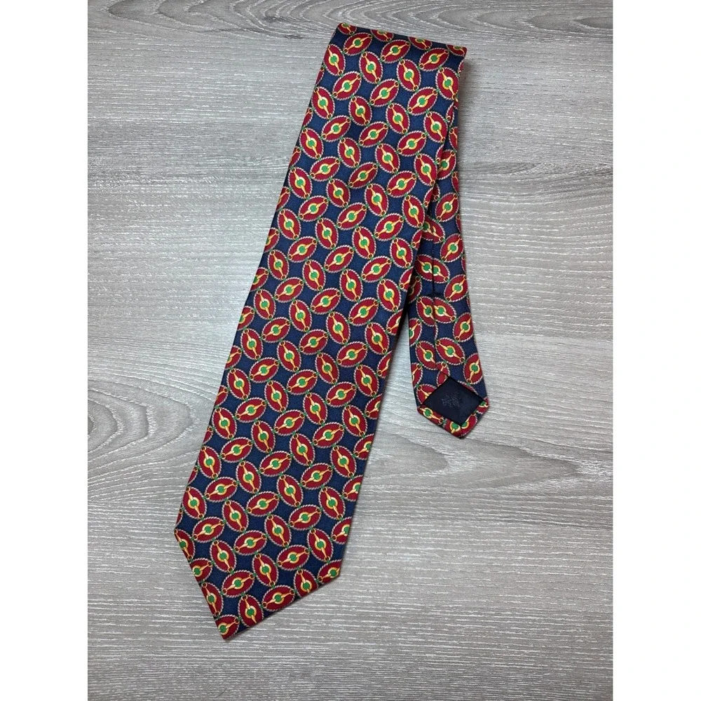 Brooks Brothers Makers Silk Tie Navy Red Gold Green Geometric Rope Link USA Made